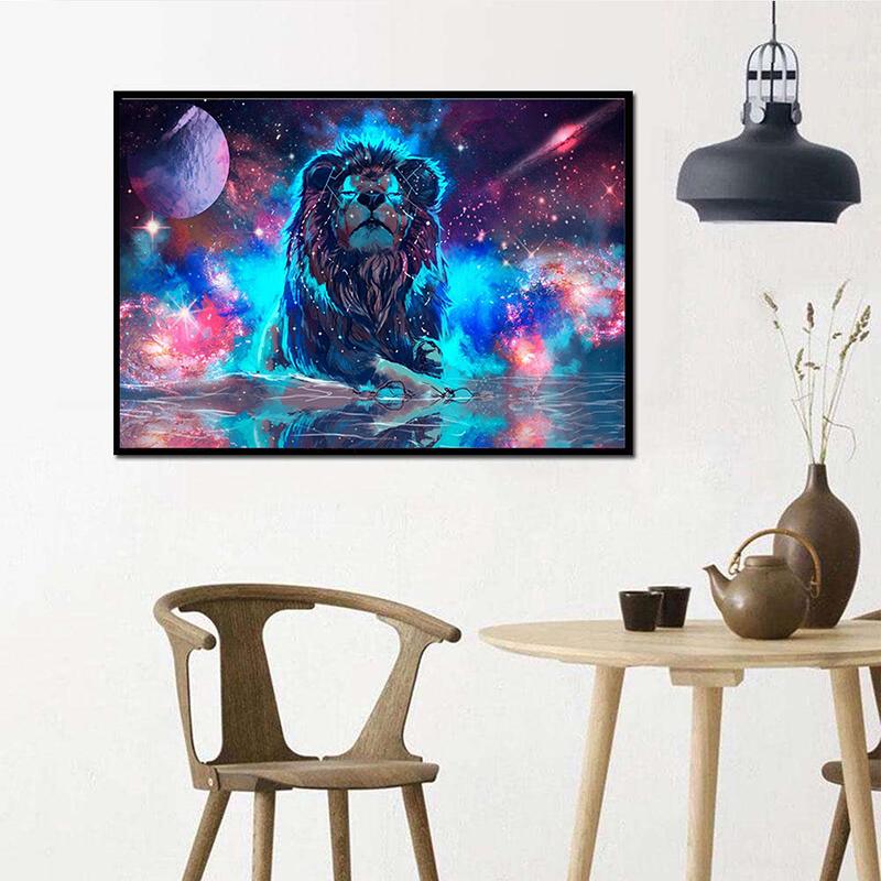 Diamond Painting Cross Stitch Animal 5D Diamond Embroidery Universe Lion DIY Full Round Diamond Mosaic Needlework