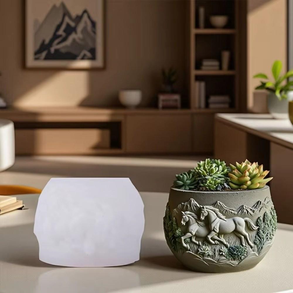 New Embossed Horses Silicone Mold DIY Horse Plaster Molds Scented Candle Cup Mold Plaster Tools Plant Pot Resin Mold