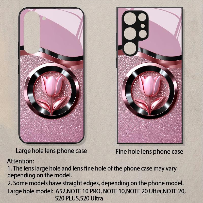 Stylish Shiny Pink Tulip Glass phone case mobile phones fashion phone cases for Samsung Galaxy S26 S25 S24 S23 S22 FE Ultra Plus