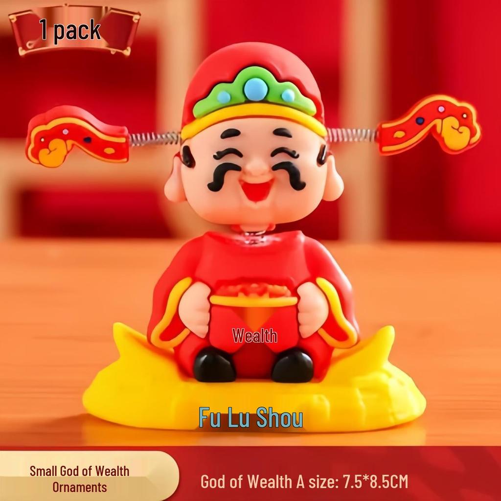 2025 Chinese Style God of Wealth Bobblehead Car Ornament: Cute Cartoon Interior Decoration