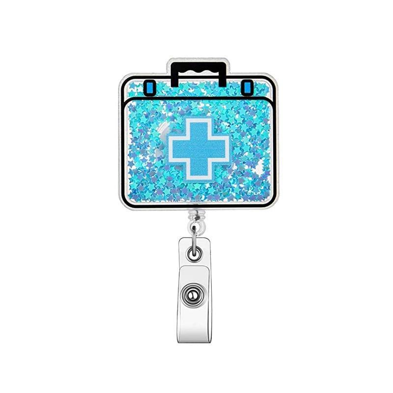 Fivela retrátil médica dos desenhos animados médico enfermeira licença de trabalho cordão criativo fácil de puxar fivela certificado marca nome