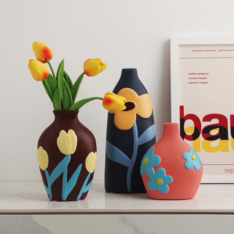 New Creative painted ceramic vases home living room desk decoration ornaments flower arrangement vases spatial aesthetic design