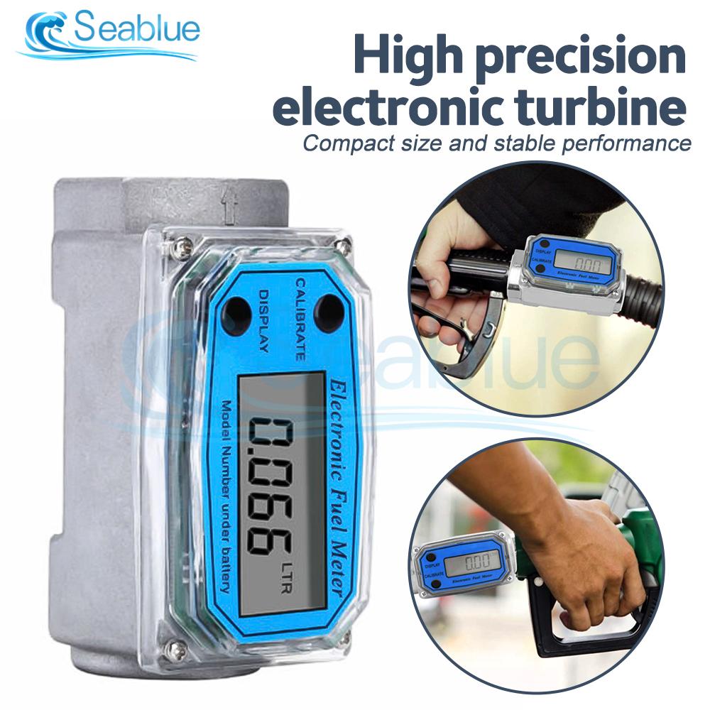Digital Turbine Flow Meter Flowmeter Gauge 1"NPT LED Digit Diesel Fuel Meter PCB Flow Indicator Sensor Counter Blue/Red