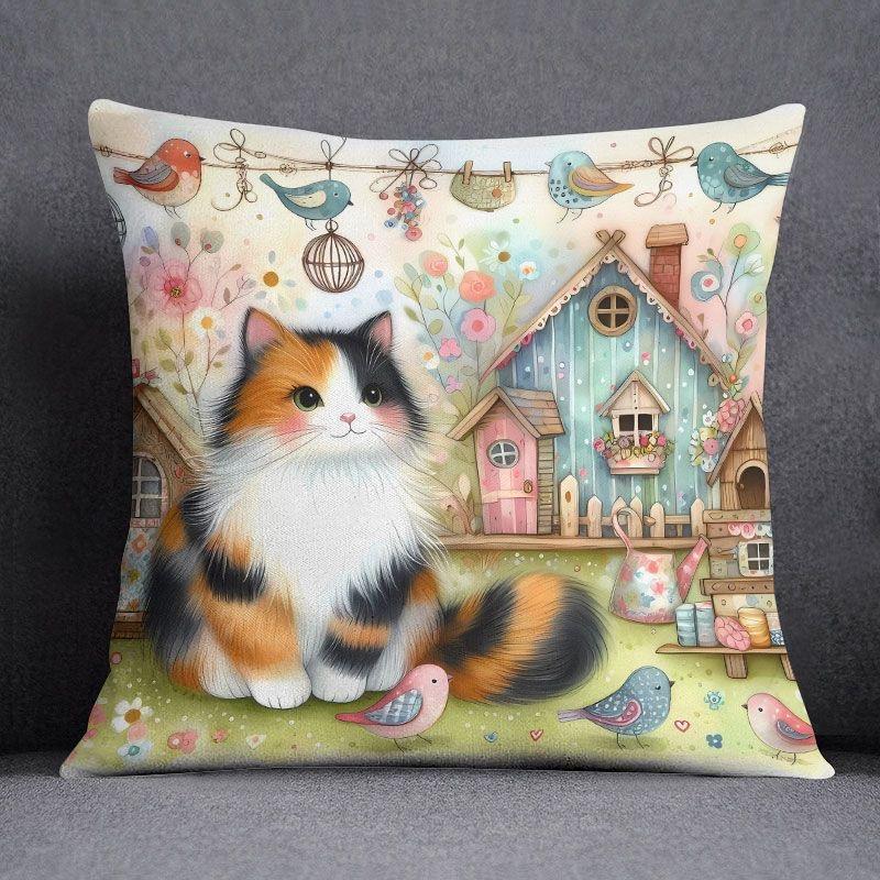

Мультяшный кот Ке разборка и стирка наволочки для офисной подушки, диванной подушки, квадратной наволочки для гостиной и спальни 40x40cm 16x16in