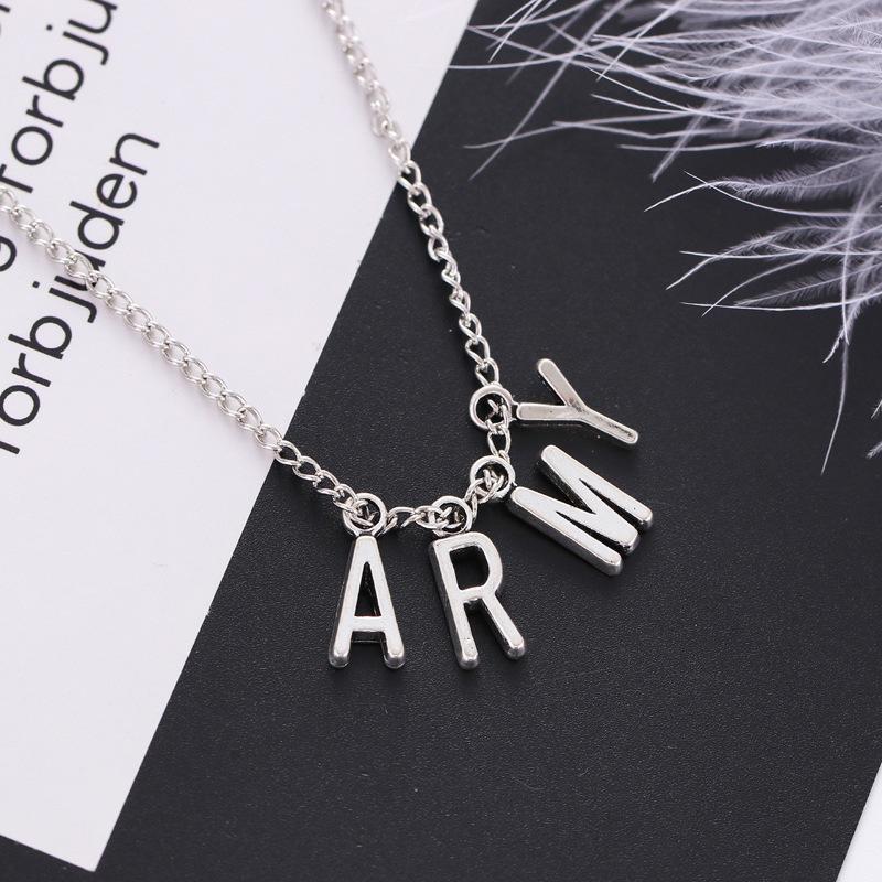 BTS ARMY Letter Charm Necklace, Silver Letter Charm Pendant, Kpop Fans Jewelry Gift, Bangtan Boys Fan Merch for ARMY