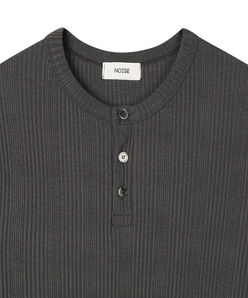 NOISE Ribbed Henley Neck Sleeve Knit - Charcoal