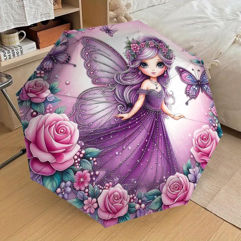 1PC Fairy Butterfly Umbrella-8-Rib Reinforced, Automatic Open, Lightweight & Durable, Cute Fashion Accessory for Outdoor-Y0346