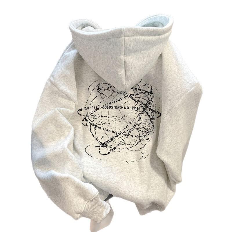 Autumn and winter new American fashion hooded casual sweater men's loose velvet thickened versatile women