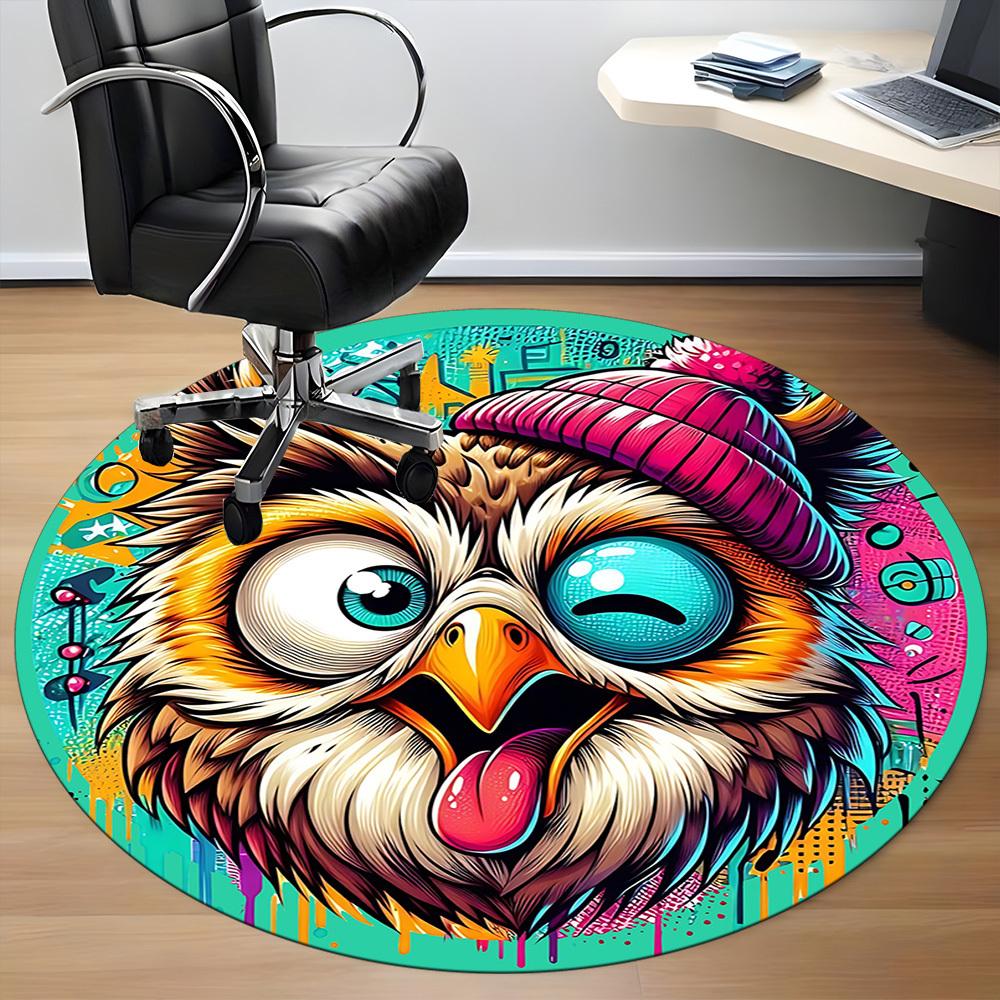 1pc Owl Hat Office Round Area Rug, Under Office Chairs Bedroom Living Room Home Decor, Room Deco