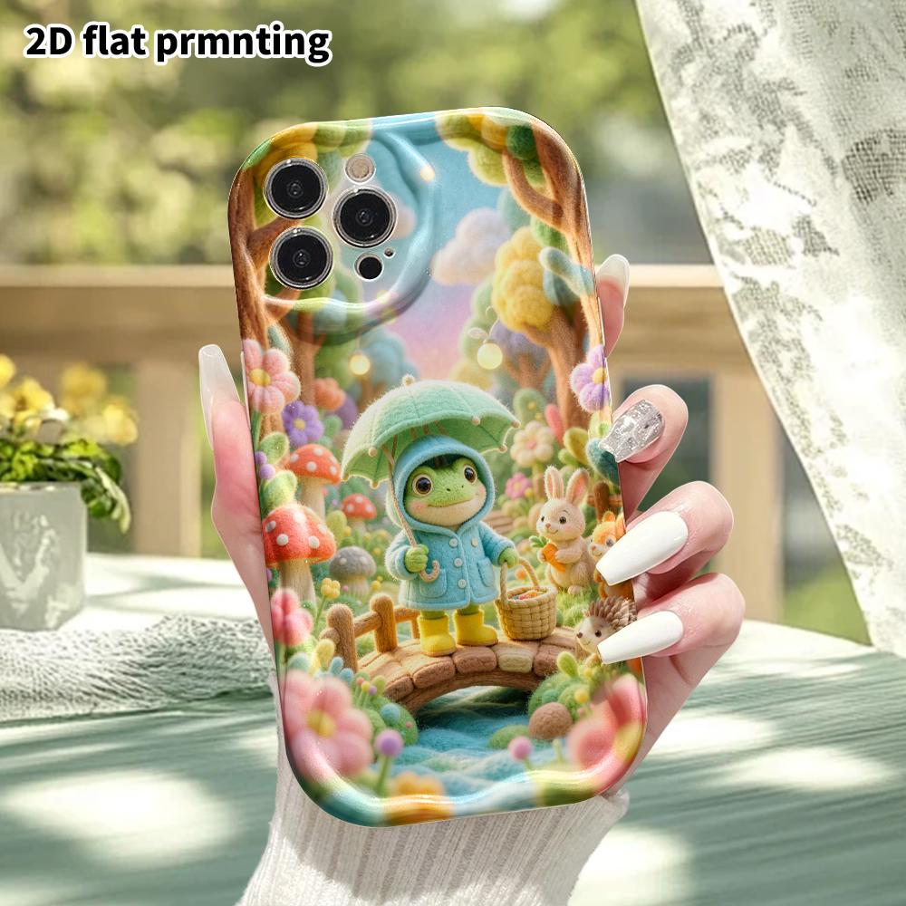 Phone Case: 2D Flat, Suitable for iPhone 18 17 16 15 14 13 12 Pro, Featuring an Umbrella-holding Little Frog, Perfect Christmas and Halloween Holiday 