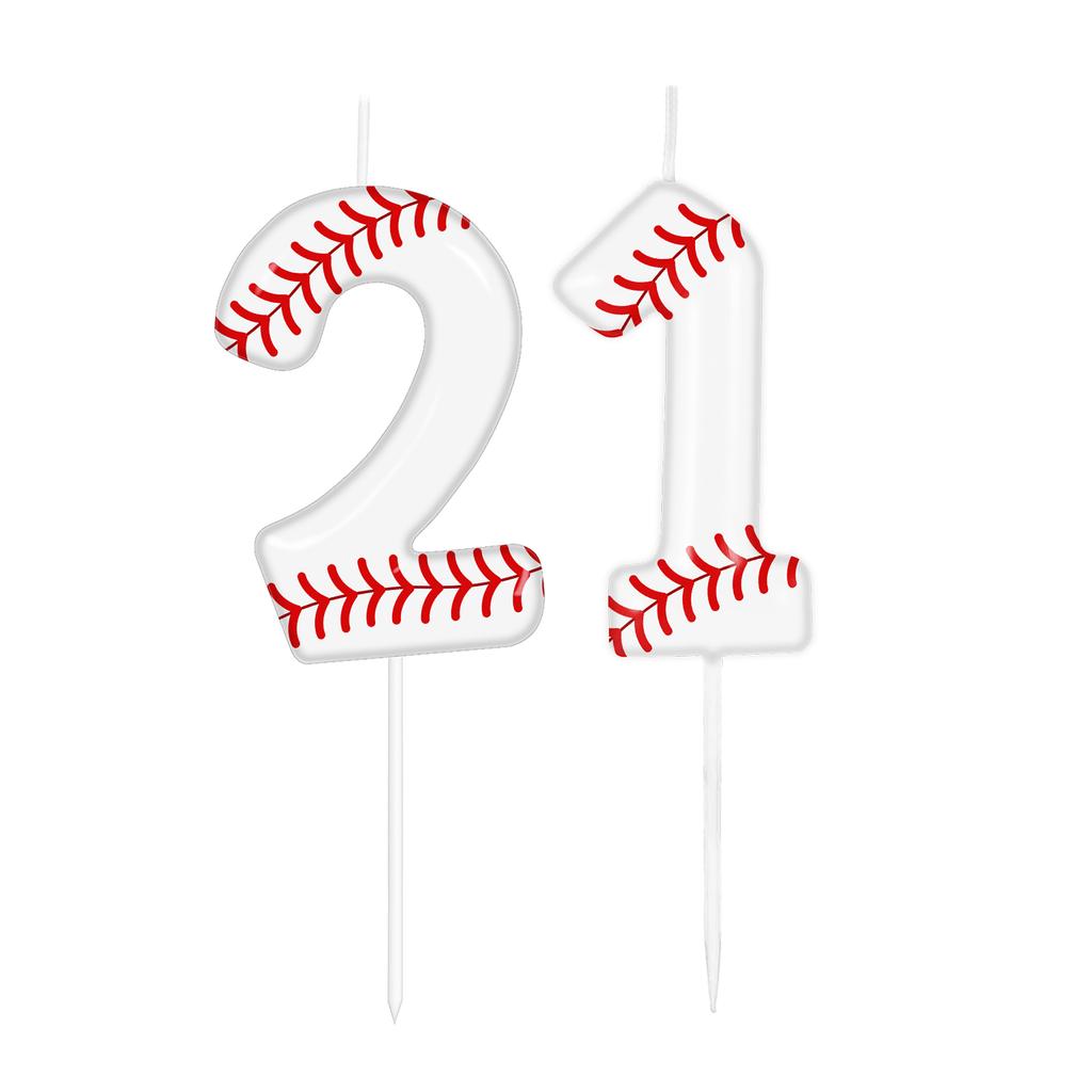 Baseball Themed Birthday White Number0-9 Candles, Boys Girls Kids Happy Birthday Cake Topper Reunions Theme Party Supplies Gifts