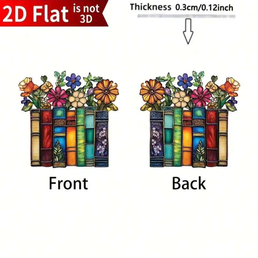 1pcs2D Flat Flower Book Acrylic Hanging Decoration, Library Book Window Hanging, Reader Gift, Bookish Library Decoration