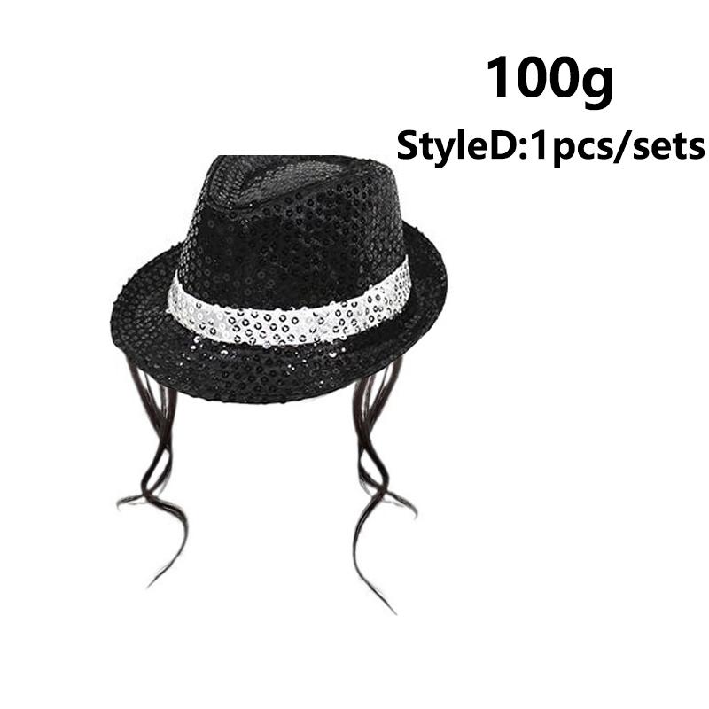 2026 Jackson Style Sequin Hat Tie Glove Set Sparkly Disco Costume Kids Dance Party Halloween Stage Performance Cosplay Outfit