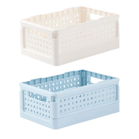 Foldable Storage Basket Stackable Collapsible Basket Folding Desktop Organizer with Handles for Snacks Stationery Cosmetics Laundry Room Pantry