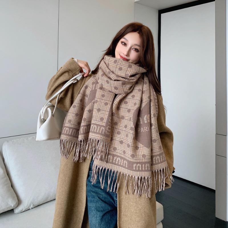 Letter plaid premium imitation cashmere scarf women's winter versatile couple scarf thickened warm fringed shawl
