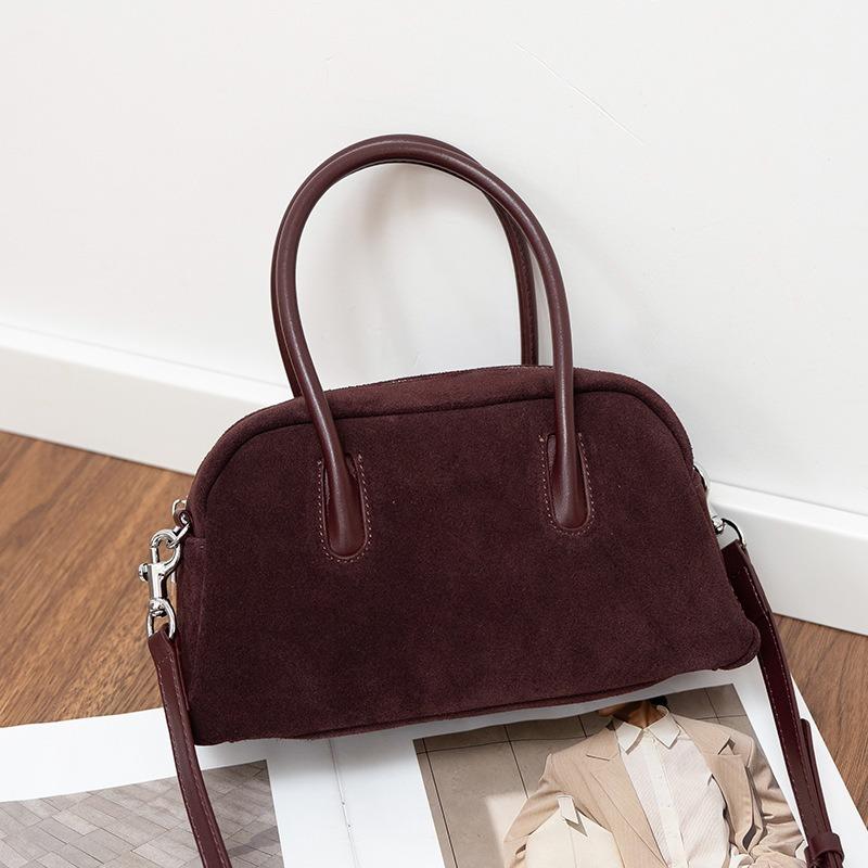 Autumn and Winter New Suede Bag Women's Genuine Leather Portable Crossbody Shoulder Pillow Bag Women's Versatile Bowling Bag