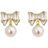 Gold-Plated Silver Needle Zircon Bow Pearl Earrings - Light Luxury, High-End Feel, Fashionable Stud Accessories