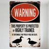 Vintage Rusty Metal Warning Sign - Duck Silhouette, 'HIGHLY TRAINED' Text, Humorous Warning Plaque for Home/Man Cave/Bar Decor