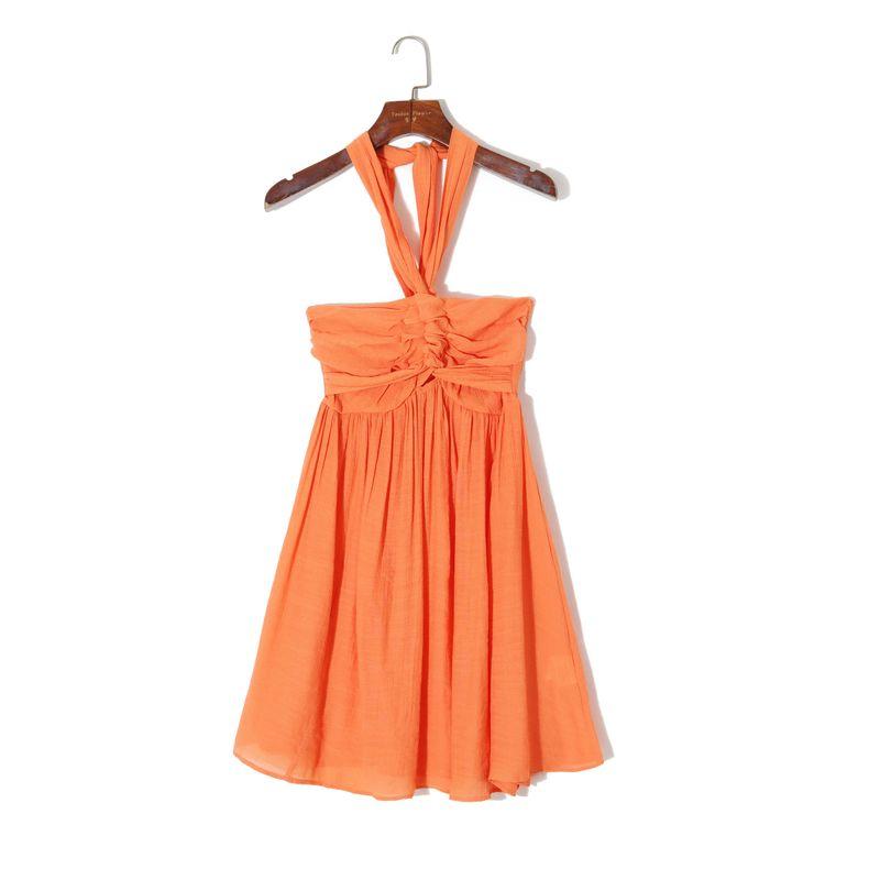 

Лето 2025 Женская одежда Мода Западный стиль Однотонный Сексуальный Топ-труба На шее На шнуровке Открытая спина С высокой талией Приталенный Юбка на бретелях Orange M