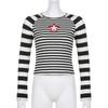Harajuku Casual Pullover Ästhetische Damen 2022 Herbst Mode T-Shirt Vintage Star Print Gestreiften Langarm Crop Top für Frauen