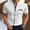 Męska koszula z kołnierzem stojącym, krótkim rękawem, letnia, rozciągliwa, w kontrastowych kolorach, odporna na zagniecenia, Business Casual, slim fit