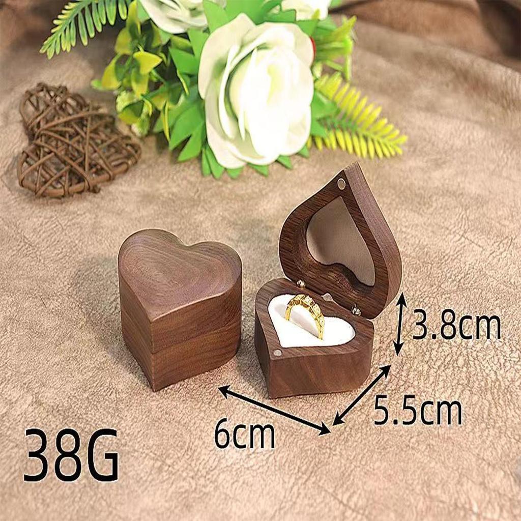 Wood Ring Box Portable Jewelry Box, Walnut Slim Ring Case for Proposal, Engagement, Wedding, Anniversary, Valentine's Day (U01-THX)