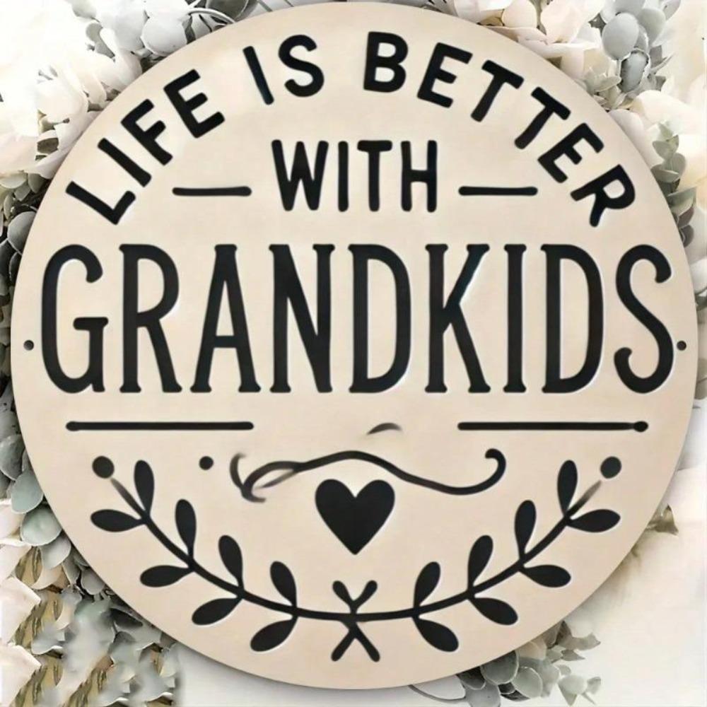 Vintage Floral Heart Aluminum Wall Art Sign Grandkids Round Decor