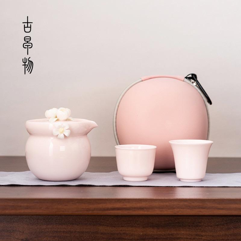 

Розовый замешанный цветочный дорожный чайный набор для отдыха на открытом воздухе портативный пузырьковый чай с сумкой для хранения кунг-фу чайный набор для женщин керамические чашки с защелкой розовый