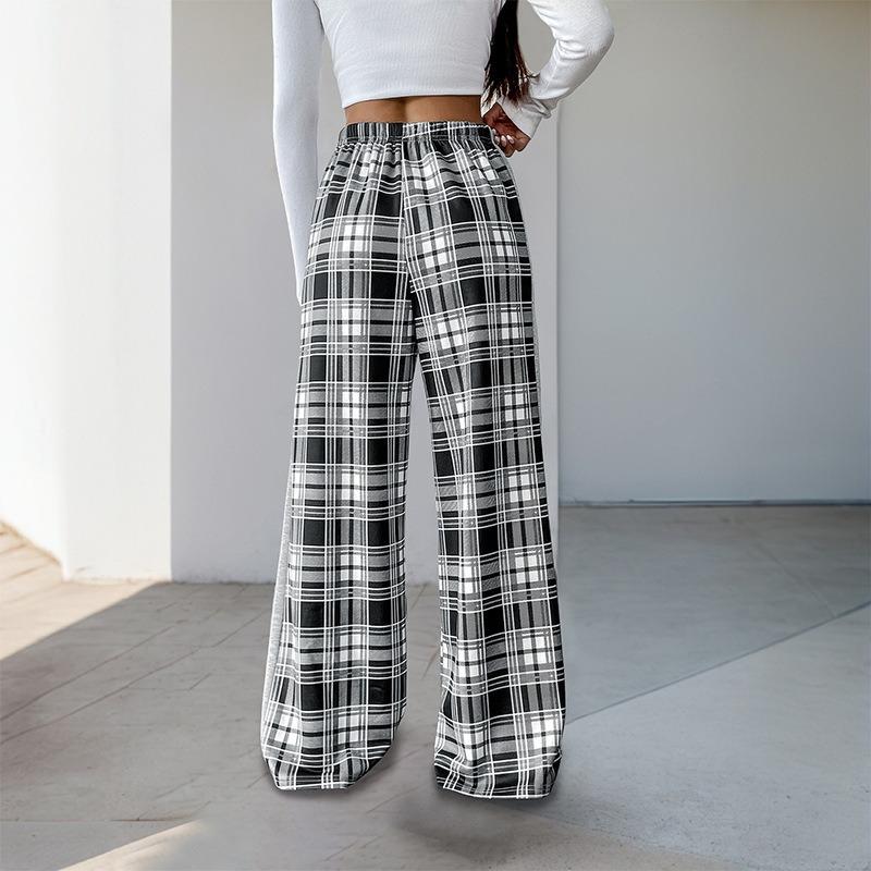 YYFS Women's Fashion Casual Plaid Print High Waist Trousers Pants & Capris