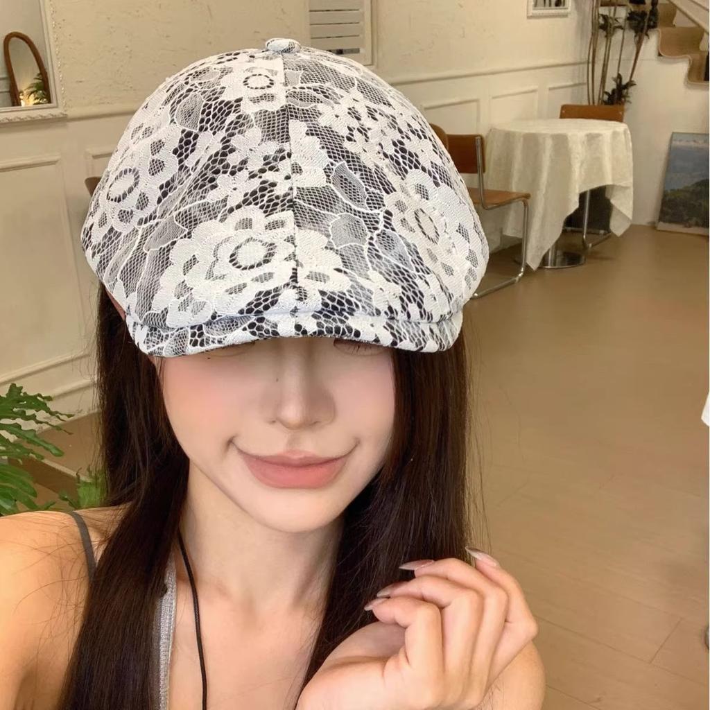 Summer Thin Breathable Lace Flower Forward Hat Mesh Cold Hat Casual Beret Personality Fashionable Street Versatile