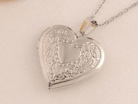 Gold Plated Heart-shaped Pendants Can Openable Frame Love Faith Stainless Steel Embossing Heart Locket Pendant Memorial Necklace