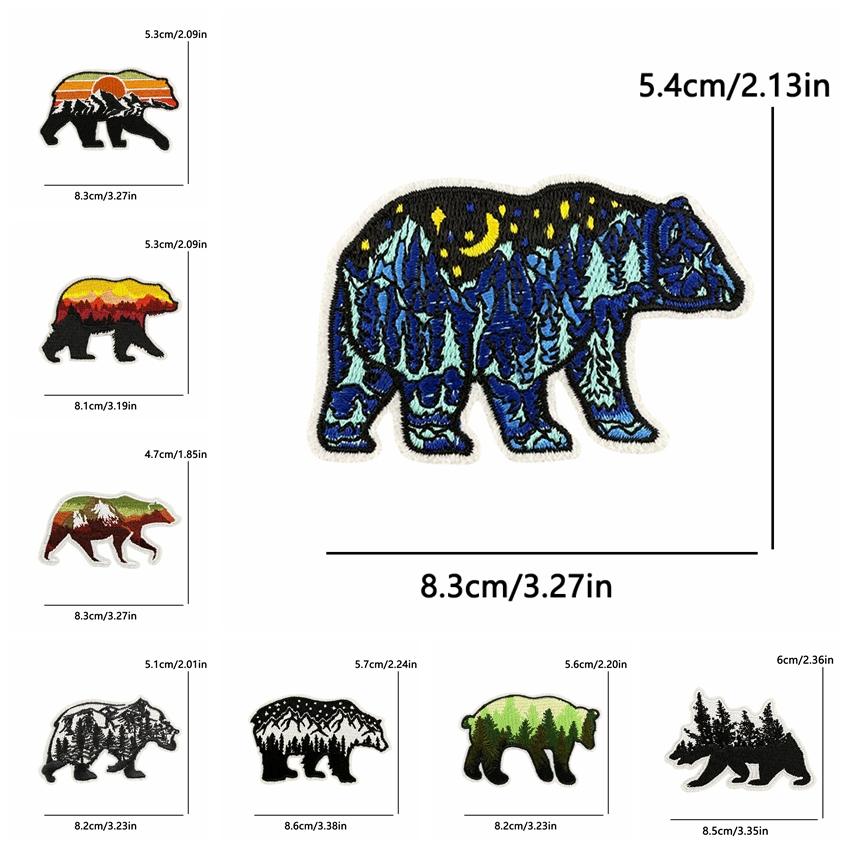 10uds Venta al por mayor Parches Bordados de Osos Animales de Dibujos Animados Paisajes Naturales Parches Termoadhesivos DIY Sombreros Chaquetas Insignia para Coser Decoración