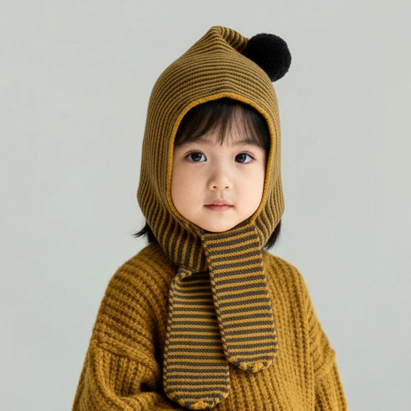 Dziecięcy Jesienno-Zimowy Ciepły Gruby Dzianinowy Zestaw Czapka Szalik - Unisex Dziecięcy Wiatroodporny Z Nausznikami 2-w-1 Przytulne Nakrycie Głowy
