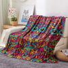 1PC Psychedelic Totems Print Flannel Blanket, High Quality Comfortable for All Seasons, Home Decor, Warmth and Comfort, Perfect for Christmas Gifts