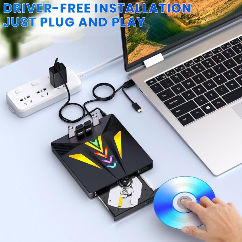 External Disc Drive for Laptop 6 In 1 USB Portable Disc Player External Disk Drive with Card Slot 3 USB2.0 1 USB3.0 Port
