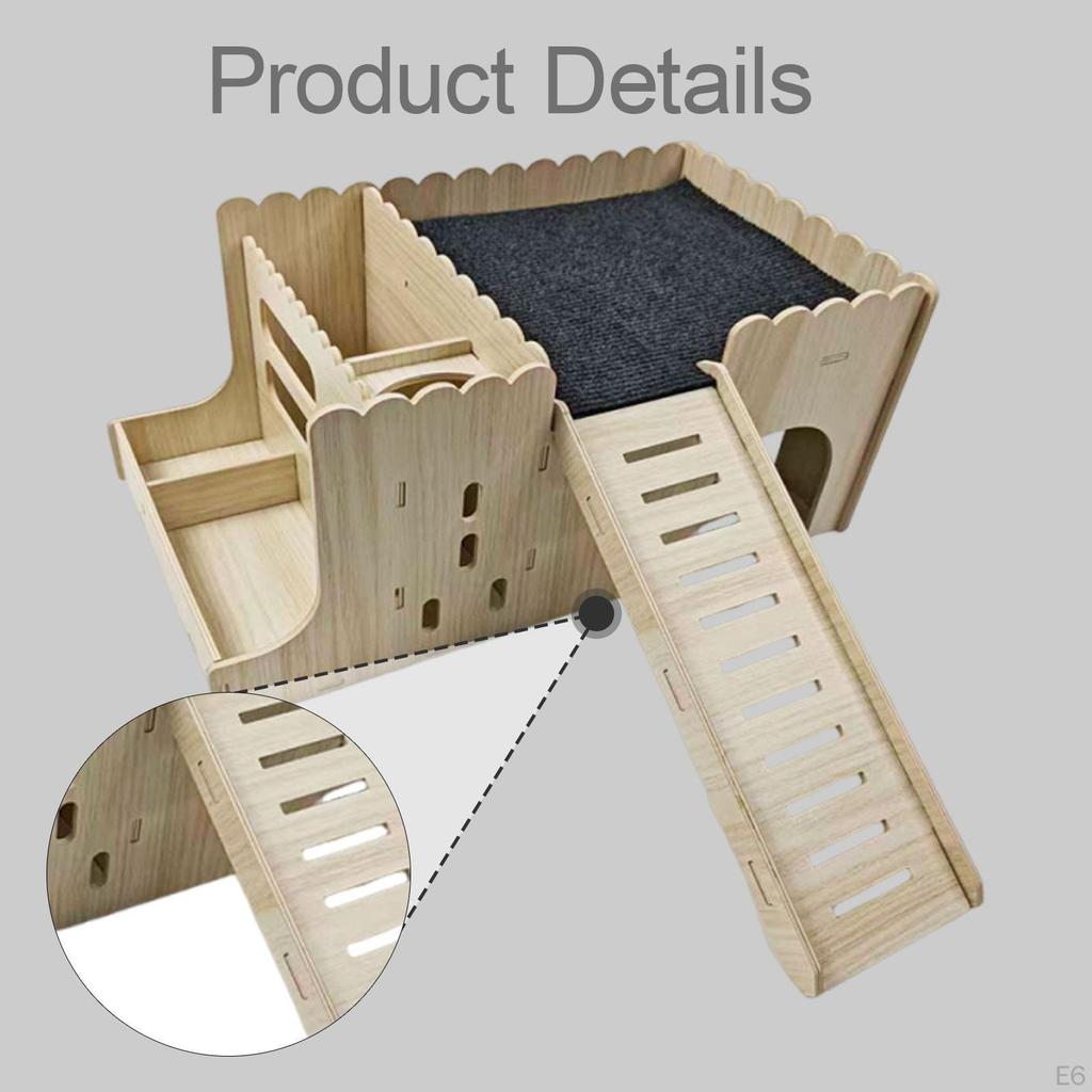 Convertible Wooden Hamster House, Guinea Pig Enclosure, Chinchilla Hut, Feeding Area And Spa