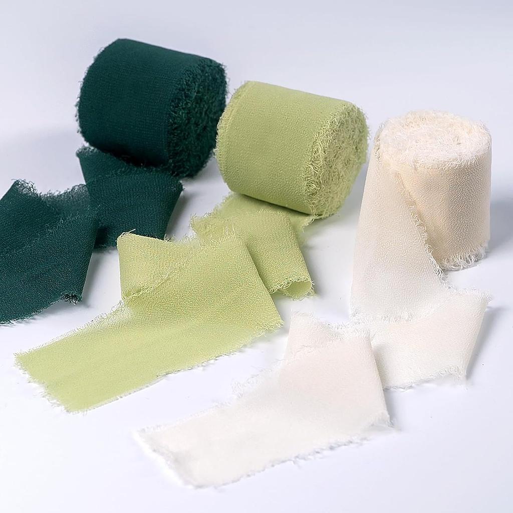 3 Roll/set 5m Frayed Edged Satin Handmade Chiffon Silk Ribbon For Wedding Invitation Bouquets Birthday Party DIY Decoration Gift