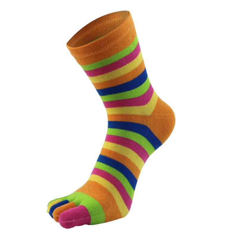 Women's Colorful Mid-Calf Five-Finger Cotton Socks - Sweat-Absorbent, Toe Style for All Seasons