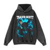 Oversized Cotton Graphic Hoodie Men - Distressed Washed Streetwear Sweatshirt With Front Pocket
