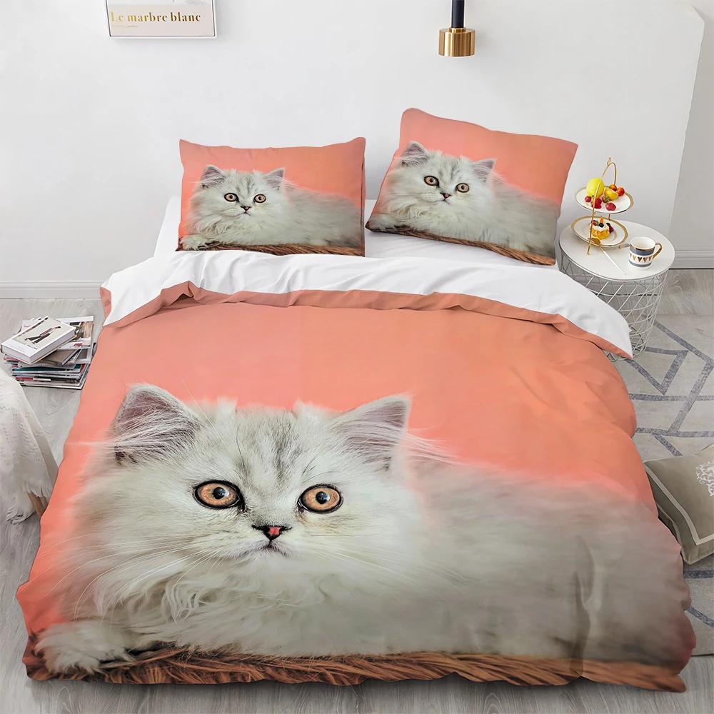 Watercolor Cat Duvet Cover King Queen Pet Kitty Bedding Set For Teens Adults Blue British Shorthair 2/3Pcs Polyester Quilt Cover