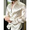 Luxury Men's Satin Long Sleeved Shirt, 3D Printed with Artistic Patterns, Comfortable Casual Vacation Collar Shirt