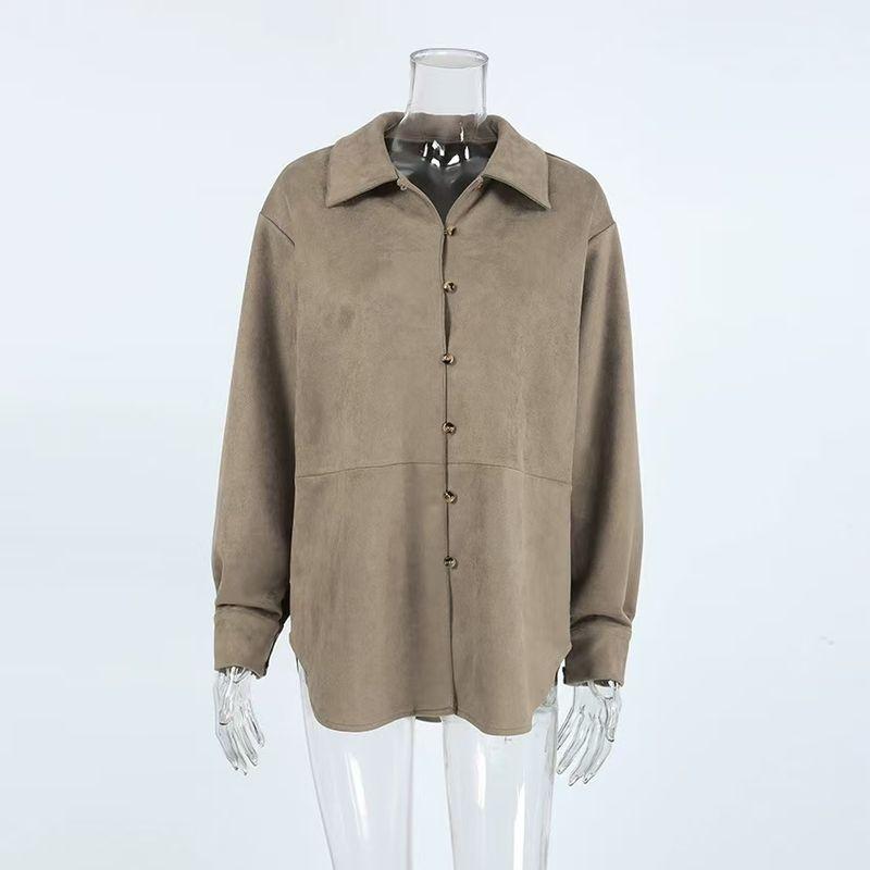 

Fashion Style Retro Suede Shirt Niche Loose Mid Length Long Length Cardigan Top Loose Cardigan Top Khaki L