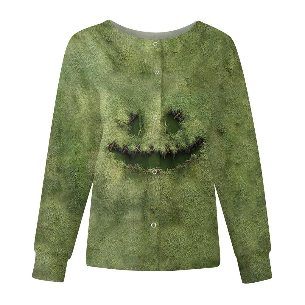 Women's Casual Fashion Long Sleeve Standing Collar Single Breasted Halloween Print Workwear Jacket Tops