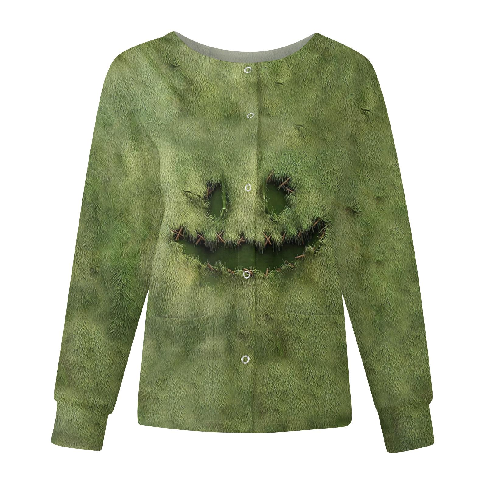 

Женская повседневная модная куртка с длинными рукавами, воротником-стойкой, на одной пуговице, с принтом на Хэллоуин, рабочая куртка, топы M