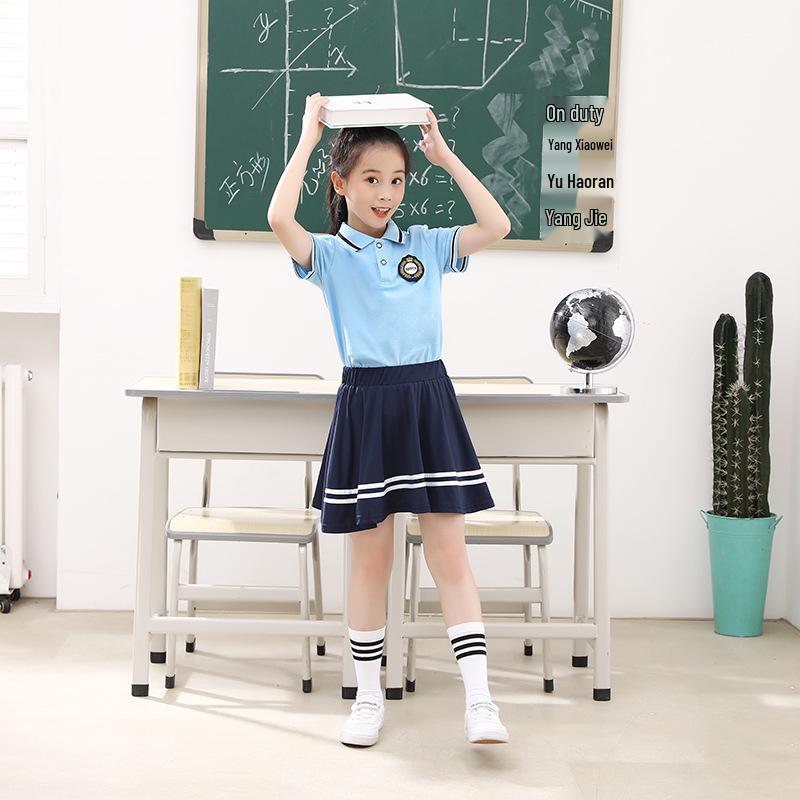2022 Blue School Uniform Set: Summer Short Sleeve Sportswear for Primary, Junior High & High School