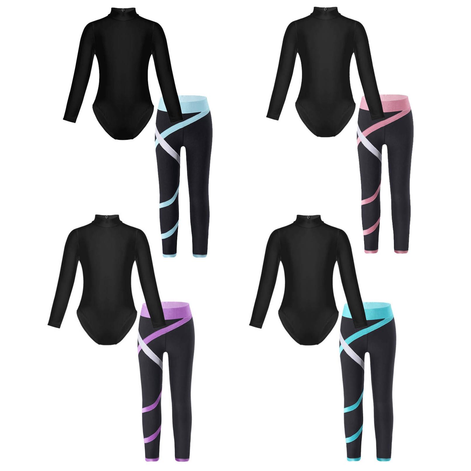 

Двохкомпонентний спортивний танцювальний костюм для дівчат з довгим рукавом, гімнастичне купальник і брюки
