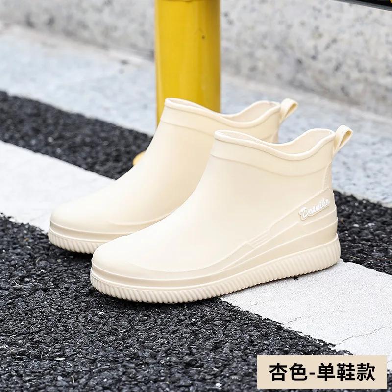 Fashion Women Rain Boots Korean High-heel Fashion Outdoor Short Tube Rain Boots Waterproof Shoes Warm Cotton Anti Slip Ankle Boots 2025