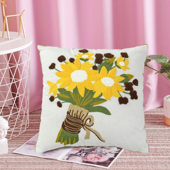 Floral Pillow Cover 18" X 18" Flower Throw Pillow Case Zippered Rustic Pillow Cover for Living Room Sofa Couch Bedroom Decoration