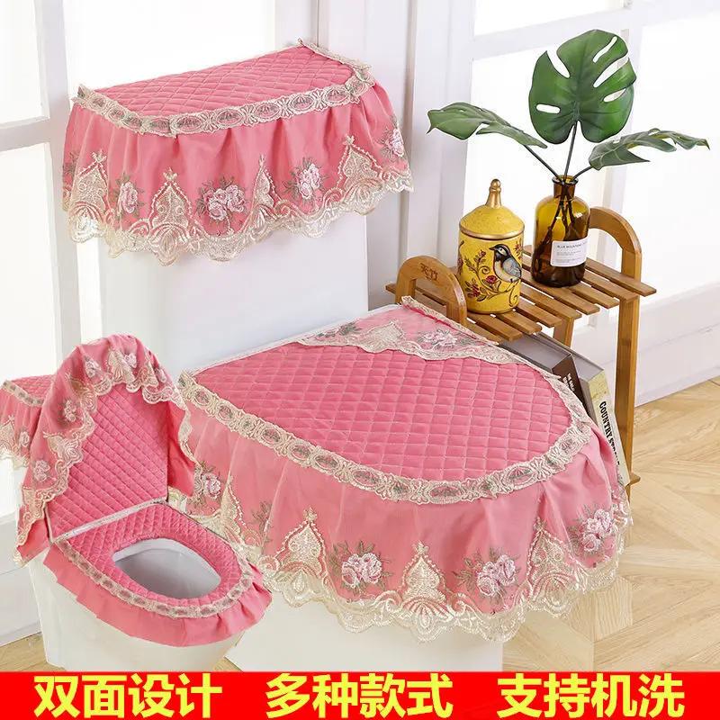 Toilets Cushion 3 Piece Set Lace Detachable Toilet Cover Cloth Dust Cover Toilets Seat Cushion Home Decoration Toilet Cover