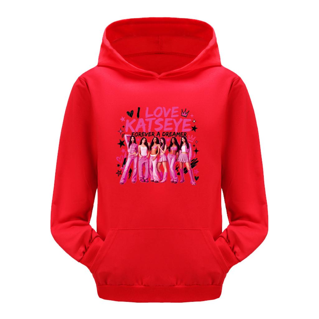 5860 Kids Girls Katseye Group Team Print Casual Pocket Long Sleeves Hoodies